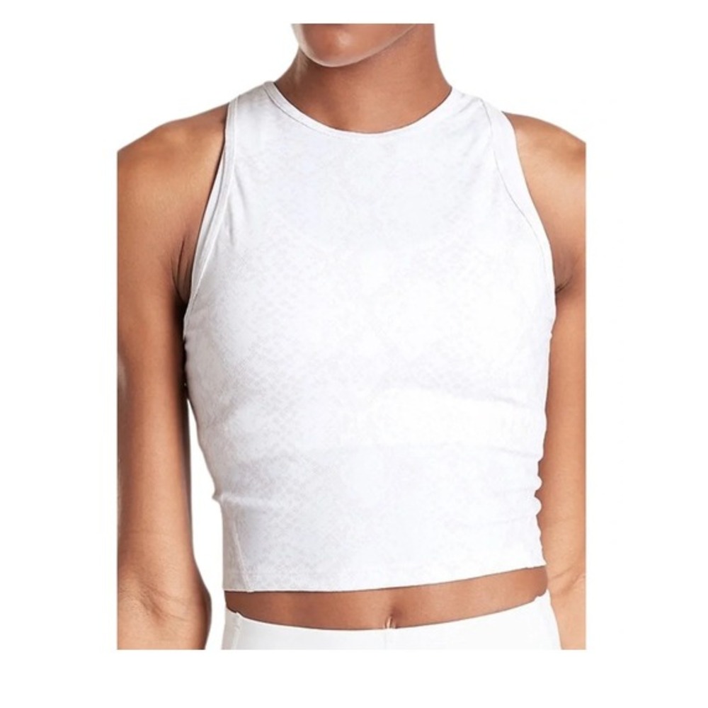 Athleta Shanti White Viper Midi Tank Reflective Snakeskin Crop Top 530971-01 Med